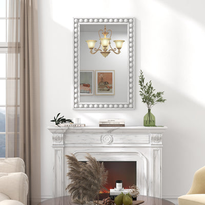 24 x 36 Inches Rustic Wall Mirror with Solid Wood Frame for Living Room  Bedroom-White