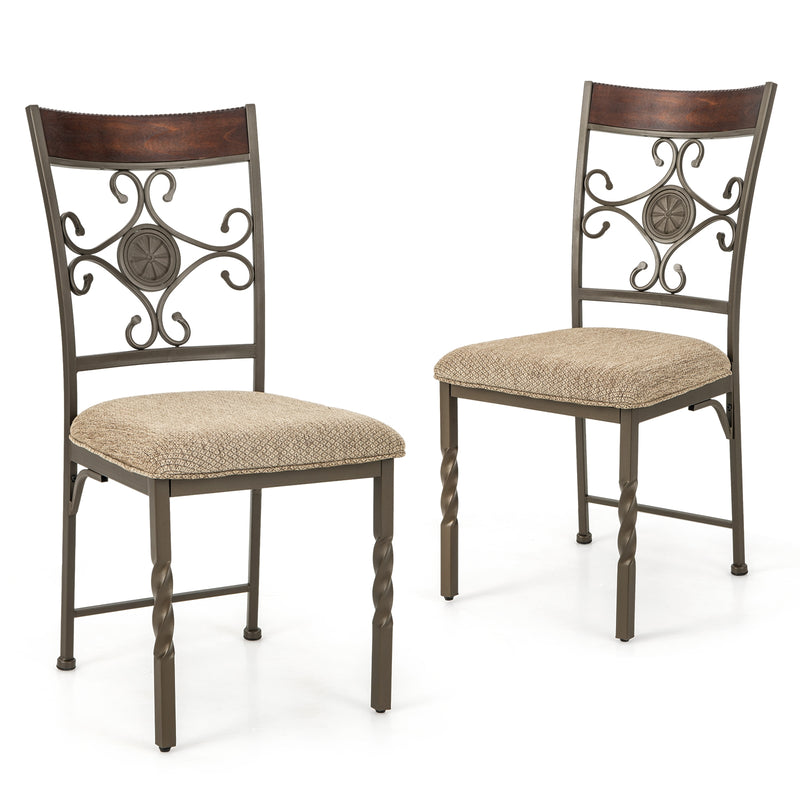 Set of 2 Dining Room Chairs Armless Kitchen Chairs Set with Seat Cushion-Brown