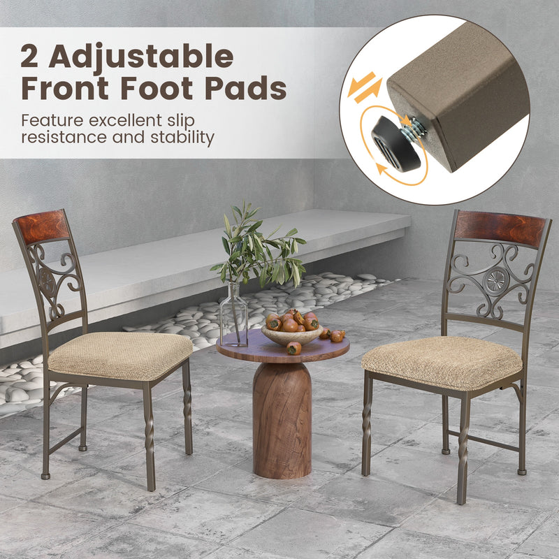 Set of 2 Dining Room Chairs Armless Kitchen Chairs Set with Seat Cushion-Brown