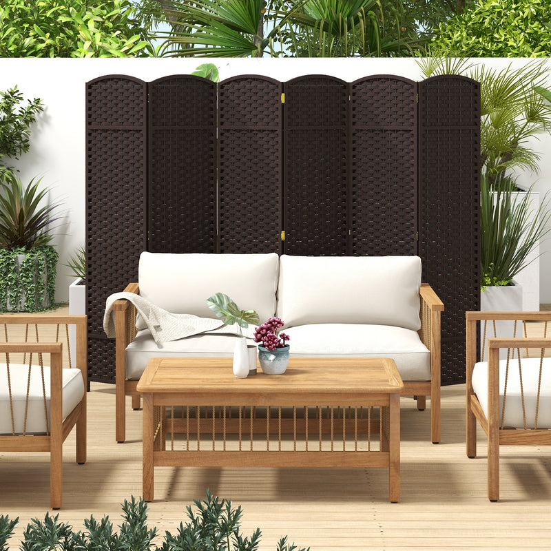 6-Panel Room Divider 5.6 FT Tall Folding Privacy Screen with Hand-woven Texture-Brown