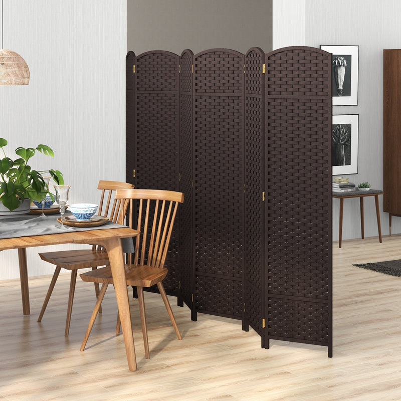 6-Panel Room Divider 5.6 FT Tall Folding Privacy Screen with Hand-woven Texture-Brown