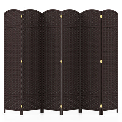 6-Panel Room Divider 5.6 FT Tall Folding Privacy Screen with Hand-woven Texture-Brown