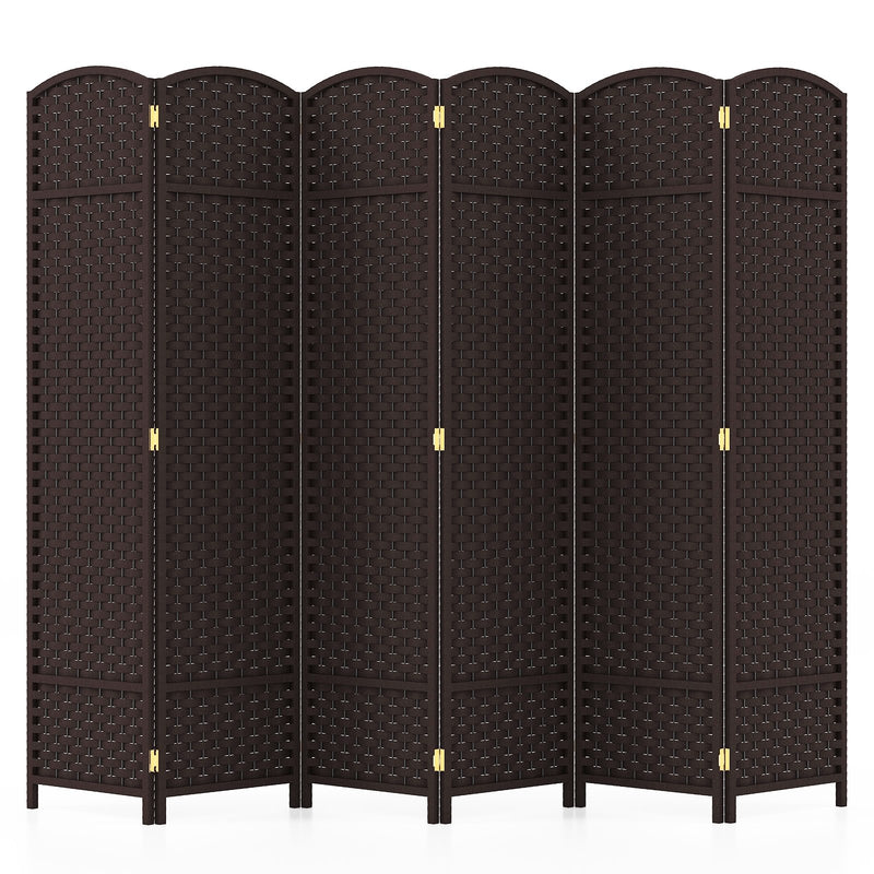 6-Panel Room Divider 5.6 FT Tall Folding Privacy Screen with Hand-woven Texture-Brown