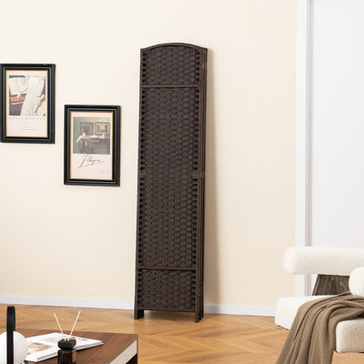 6-Panel Room Divider 5.6 FT Tall Folding Privacy Screen with Hand-woven Texture-Brown