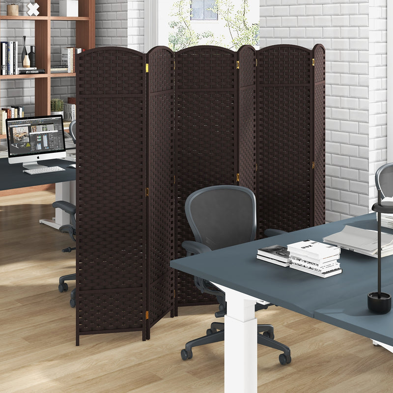 6-Panel Room Divider 5.6 FT Tall Folding Privacy Screen with Hand-woven Texture-Brown