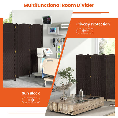 6-Panel Room Divider 5.6 FT Tall Folding Privacy Screen with Hand-woven Texture-Brown