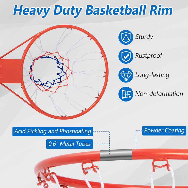 18 Inch Basketball Rim Goal Replacement with All Weather Net and Mounting Hardware-Orange