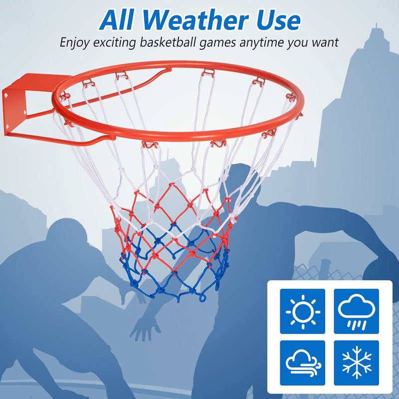 18 Inch Basketball Rim Goal Replacement with All Weather Net and Mounting Hardware-Orange