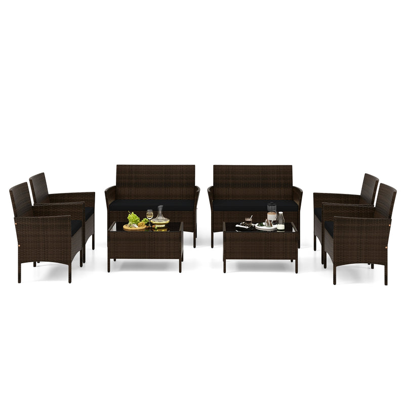 4 Piece Patio Rattan Conversation Set with Cozy Seat Cushions-Black