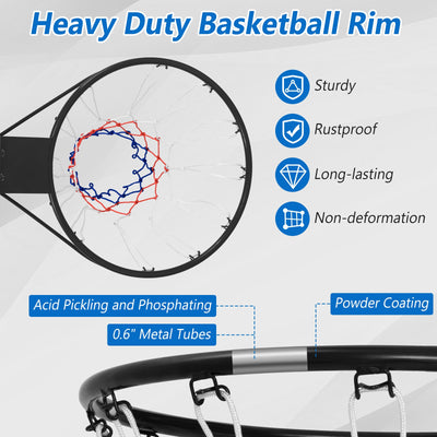 18 Inch Basketball Rim Goal Replacement with All Weather Net and Mounting Hardware-Black