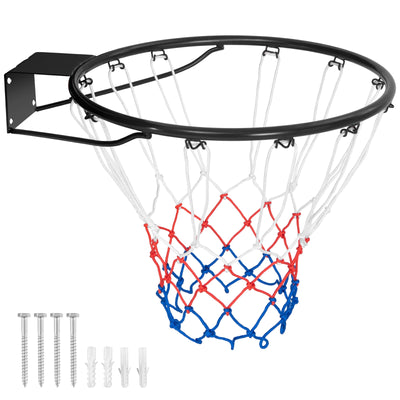 15 Inch Basketball Rim Goal Replacement with All Weather Net and Mounting Hardware-Black