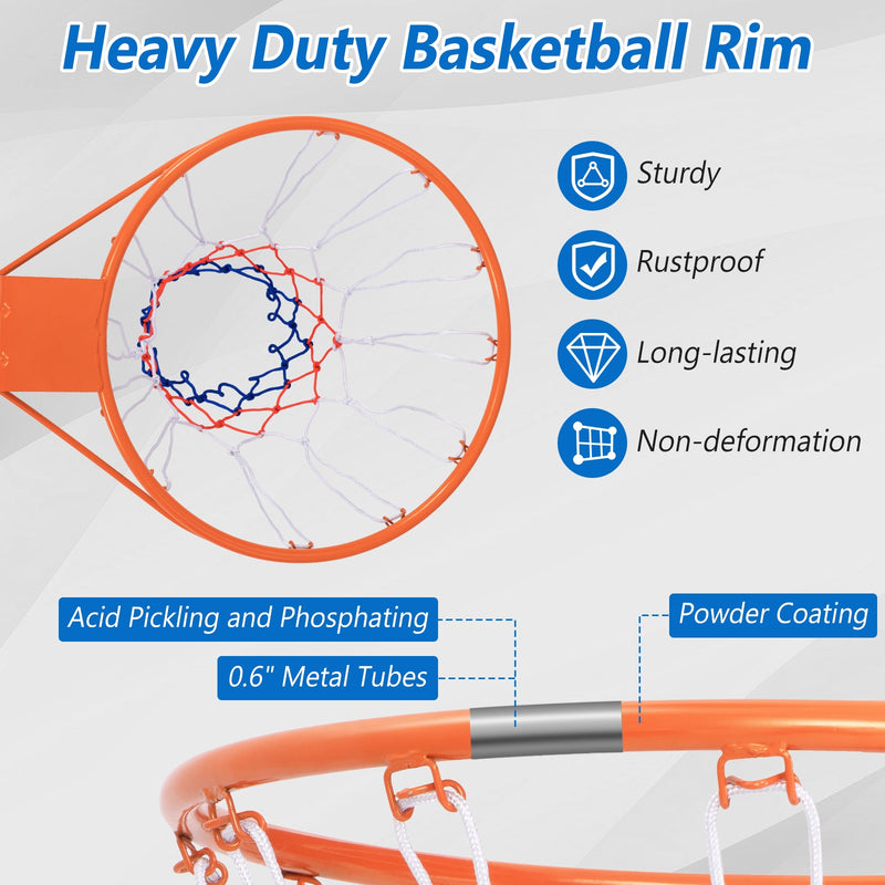 15 Inch Basketball Rim Goal Replacement with All Weather Net and Mounting Hardware-Orange