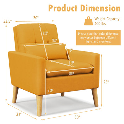 Accent Chair with Lumbar Pillow  Natural Rubber Wood Legs  Padded Cushions-Yellow