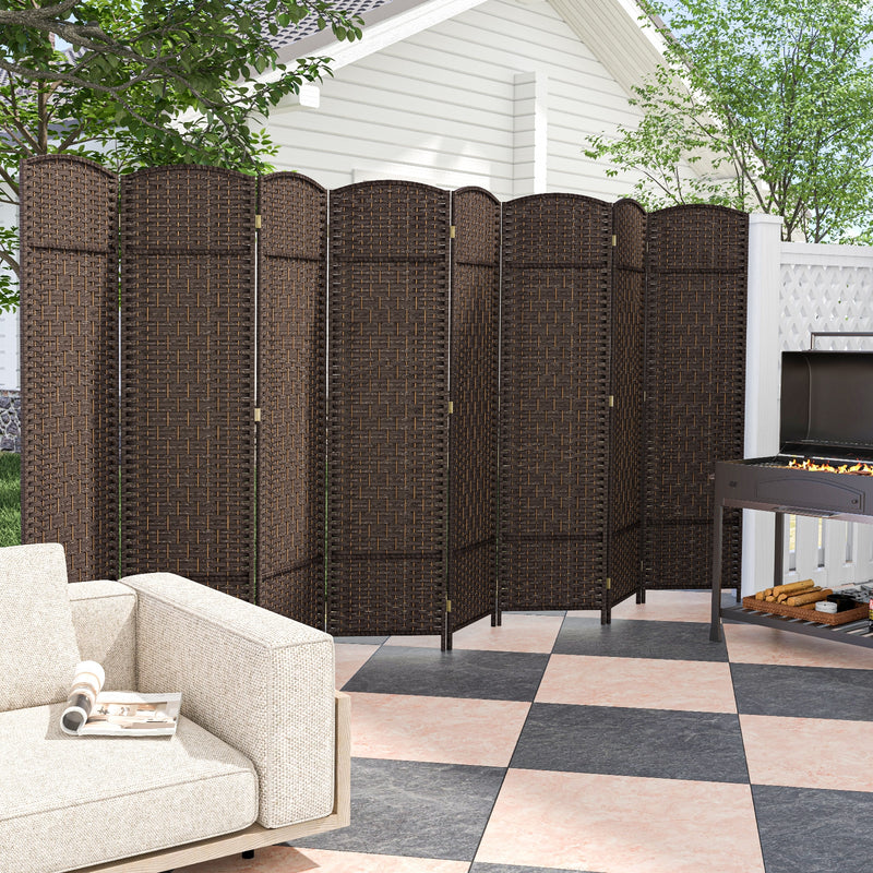 8-Panel Folding Room Divider with Hand-Woven Texture and Solid Wood Frame-Bown