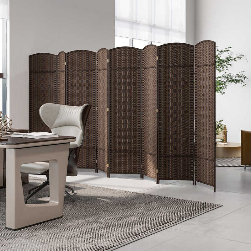 8-Panel Folding Room Divider with Hand-Woven Texture and Solid Wood Frame-Bown