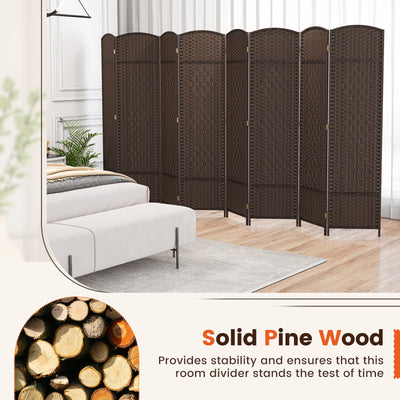 8-Panel Folding Room Divider with Hand-Woven Texture and Solid Wood Frame-Bown