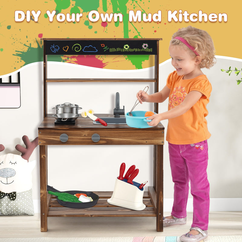 Outdoor Mud Kitchen for Kids with Rotatable Faucet and Removable Sink-Natural