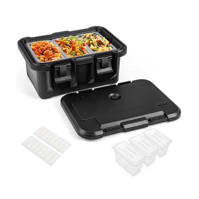 31 QT Insulated Food Pan Container with 3 Transparent One-Third Pans with Lids-Black