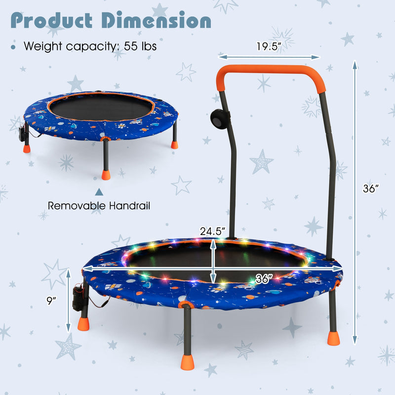 36 Inch Mini Trampoline with Colorful LED Lights and Bluetooth Speaker-Blue