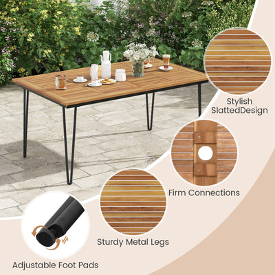 63 Inch Rectangular Outdoor Dining Table for 6 People with Acacia Wood Tabletop and Umbrella Hole-63 inches