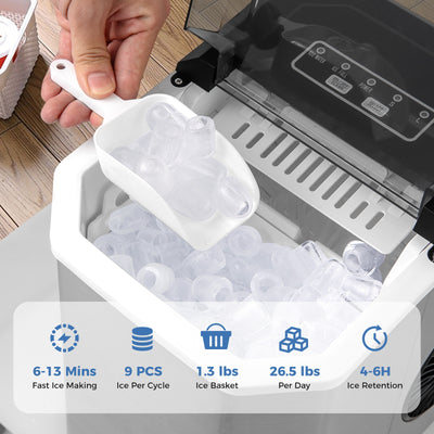 Ice Maker Countertop with Self-Cleaning for Home Kitchen Office Party-Silver