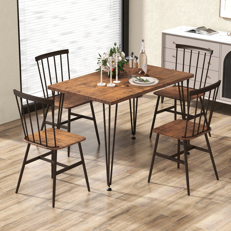 5-Piece Dining Table Set for 4 with 360° Swivel Feet for Small Place-Walnut and Black-Brown