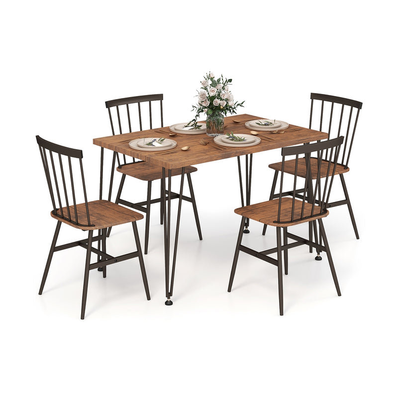 5-Piece Dining Table Set for 4 with 360° Swivel Feet for Small Place-Walnut and Black-Brown