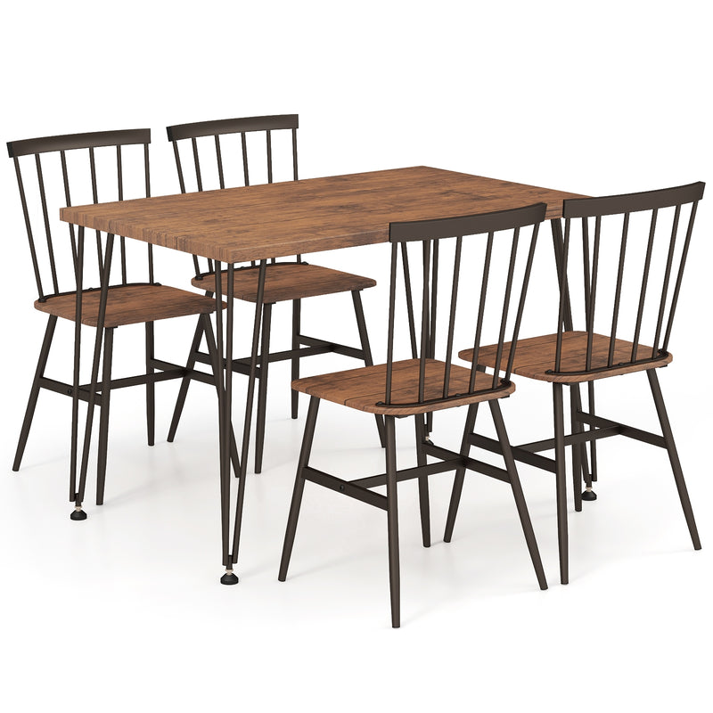 5-Piece Dining Table Set for 4 with 360° Swivel Feet for Small Place-Walnut and Black-Brown