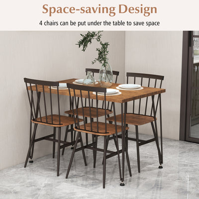 5-Piece Dining Table Set for 4 with 360° Swivel Feet for Small Place-Walnut and Black-Brown