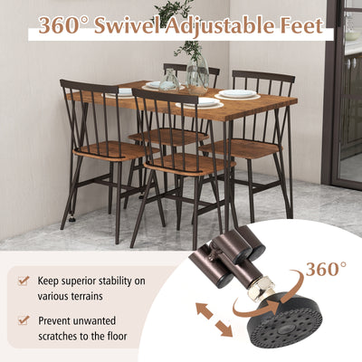 5-Piece Dining Table Set for 4 with 360° Swivel Feet for Small Place-Walnut and Black-Brown