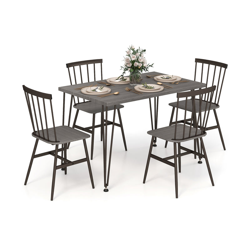 5-Piece Dining Table Set for 4 with 360° Swivel Feet for Small Place-Grey Oak