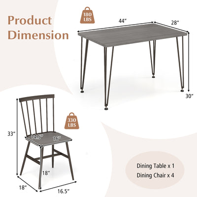 5-Piece Dining Table Set for 4 with 360° Swivel Feet for Small Place-Grey Oak