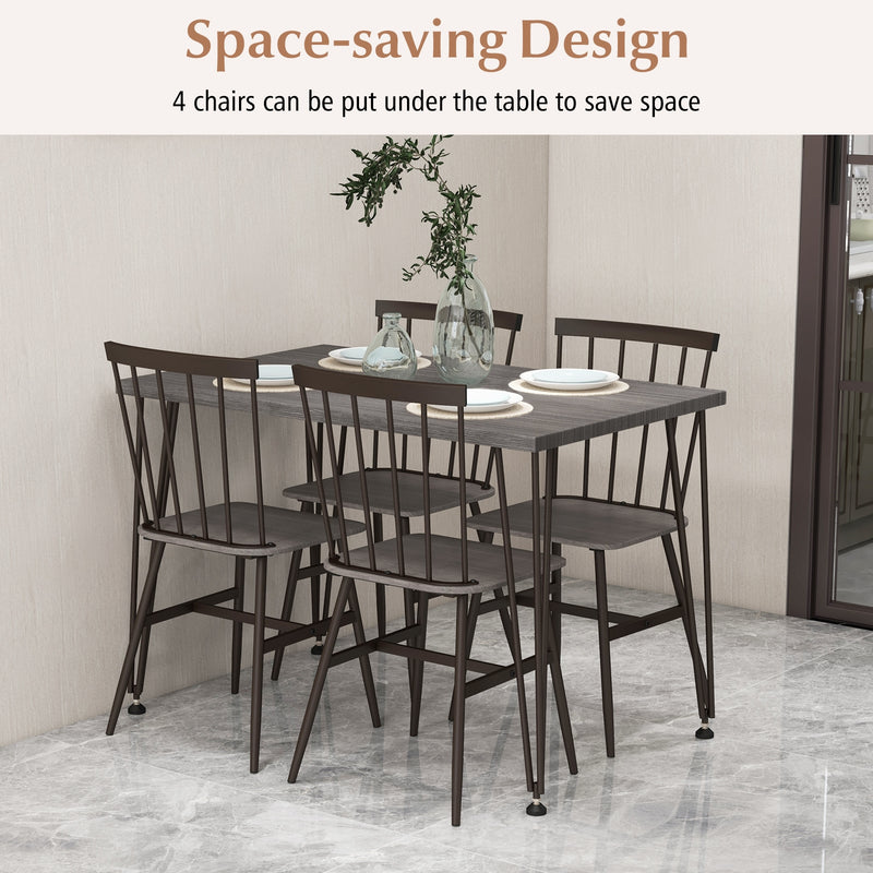 5-Piece Dining Table Set for 4 with 360° Swivel Feet for Small Place-Grey Oak