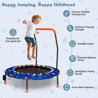 36 Inch Mini Trampoline with Colorful LED Lights and Bluetooth Speaker-Blue