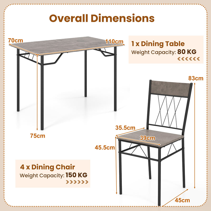 5-Piece Dining Table Set for 4 with Kitchen Table and 4 Dining Chairs-Gray