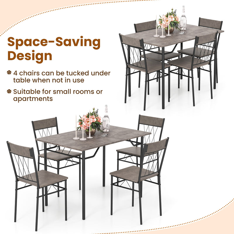 5-Piece Dining Table Set for 4 with Kitchen Table and 4 Dining Chairs-Gray