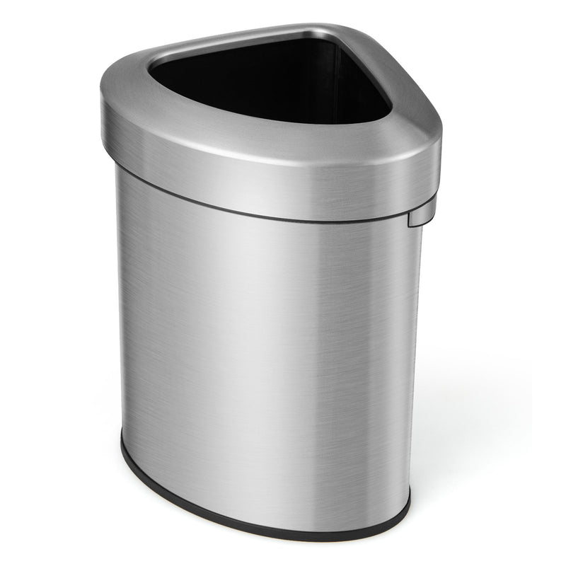 60L Stainless Corner Steel Trash Bin with Lid and Anti-slip Bottom-Silver