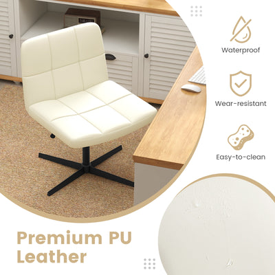 PU Leather Upholstered Cross-legged Office Chair with Oversized U-shaped Seat for Home Office Make Up-Beige