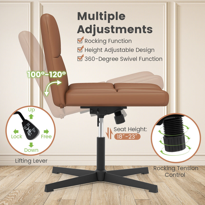 PU Leather Upholstered Cross-legged Office Chair with Oversized U-shaped Seat for Home Office Make Up-Brown