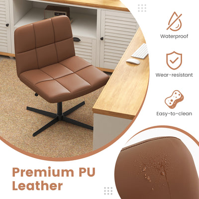 PU Leather Upholstered Cross-legged Office Chair with Oversized U-shaped Seat for Home Office Make Up-Brown