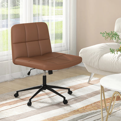 Height-adjustable Armless Desk Chair with Wheels for Home Office Make Up-Brown