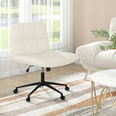 Height-adjustable Armless Desk Chair with Wheels for Home Office Make Up-Beige