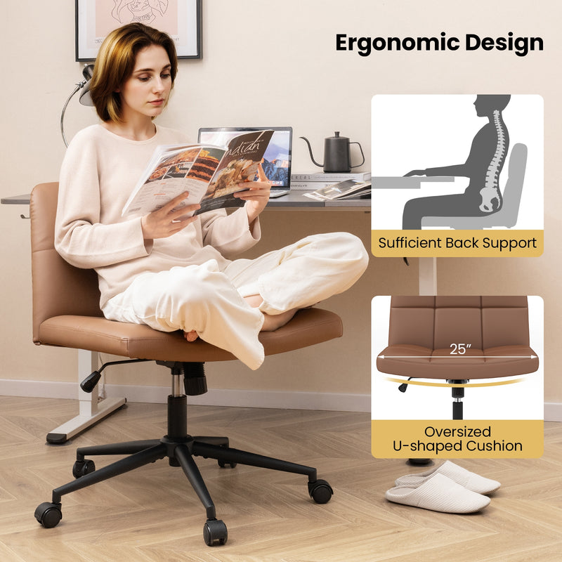 Height-adjustable Armless Desk Chair with Wheels for Home Office Make Up-Brown