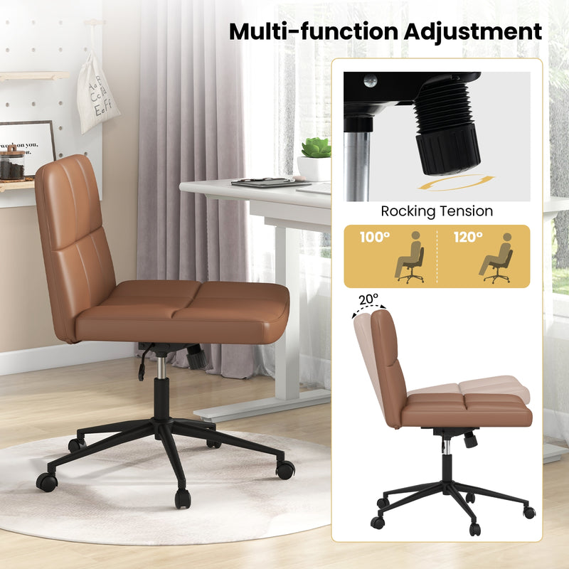 Height-adjustable Armless Desk Chair with Wheels for Home Office Make Up-Brown