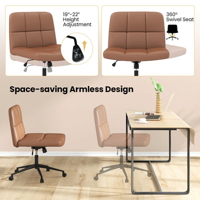 Height-adjustable Armless Desk Chair with Wheels for Home Office Make Up-Brown