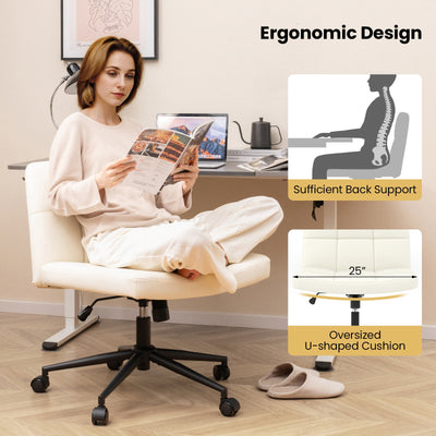 Height-adjustable Armless Desk Chair with Wheels for Home Office Make Up-Beige