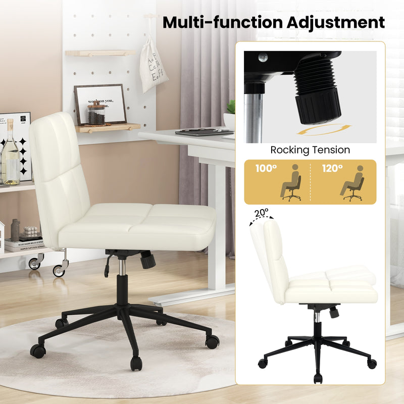 Height-adjustable Armless Desk Chair with Wheels for Home Office Make Up-Beige