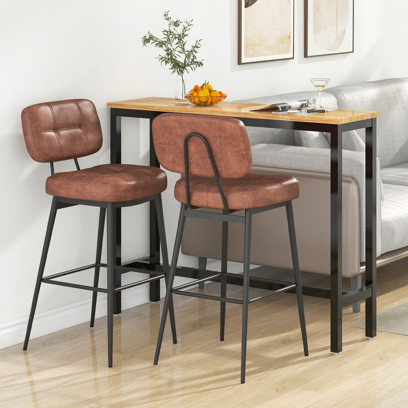 Set of 2 Bar Stools with Padded Seat and Footrest for Kitchen Island-Brown and Black