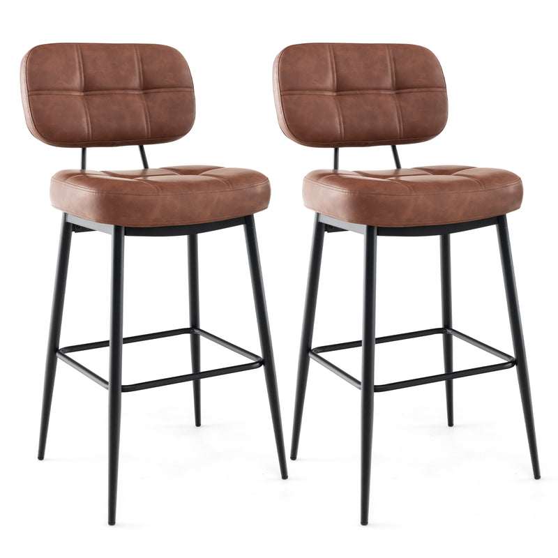 Set of 2 Bar Stools with Padded Seat and Footrest for Kitchen Island-Brown and Black