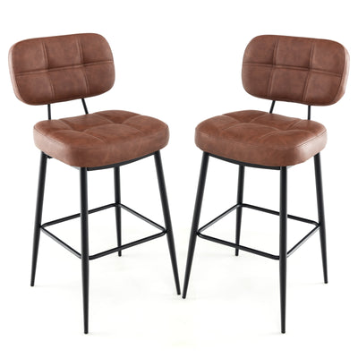 Set of 2 Bar Stools with Padded Seat and Footrest for Kitchen Island-Brown and Black